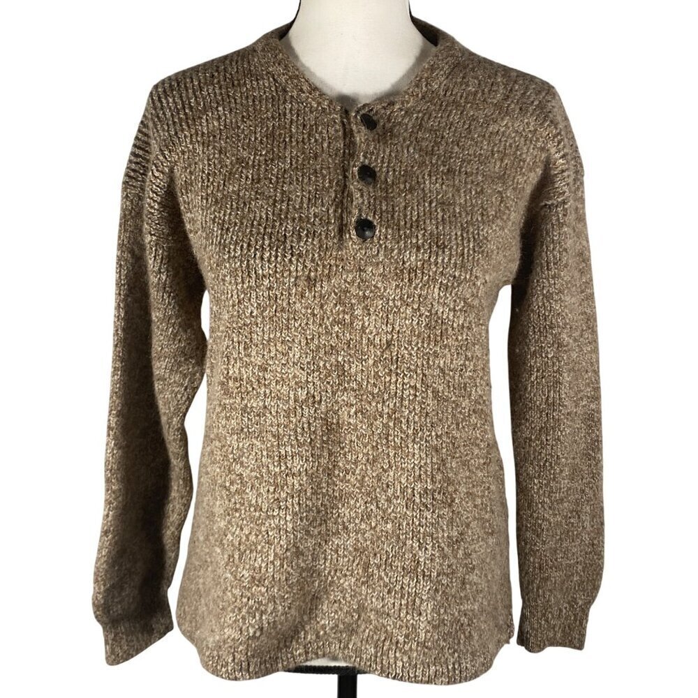 Peruvian Link Alpaca Collection Brown Henley Sweater M 100% Alpaca Knit Pullover